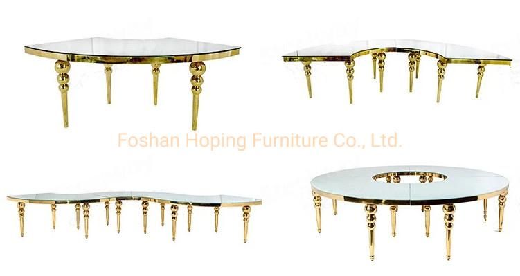 Serpentine Table Gold White Glass Dining Table for Banquet/Hotel/Restaurant/Wedding/Meeting