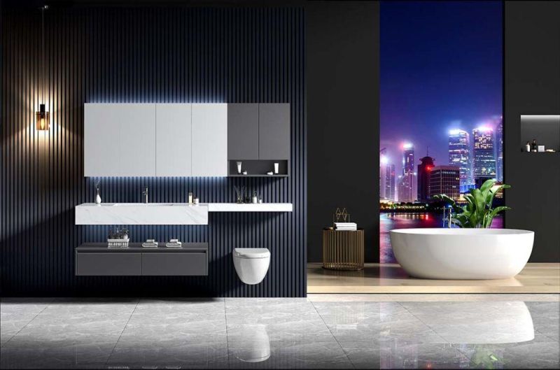 Modern Hotel Style Wall Mounted Plywood Bathroom Vanity MDF Cabinet Hot Selling Free Standing Vanity with LED Mirror