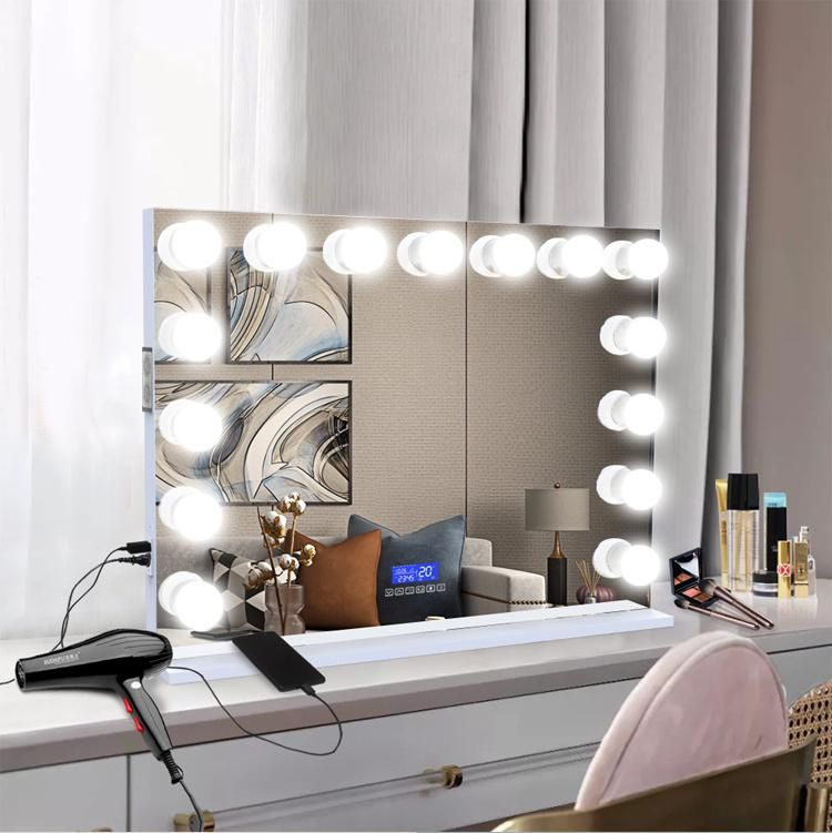 MDF Base LED Makeup Hollywood Mirror Salon Furniture with Touch Sensor