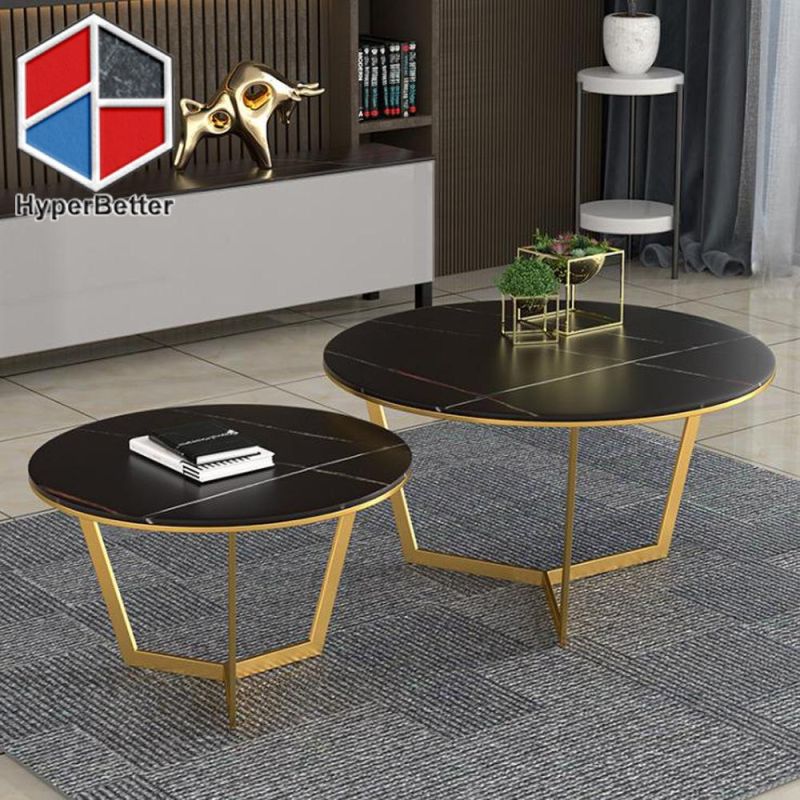 Stainless Steel Frame 2 PCS Set Marble Coffee Tables