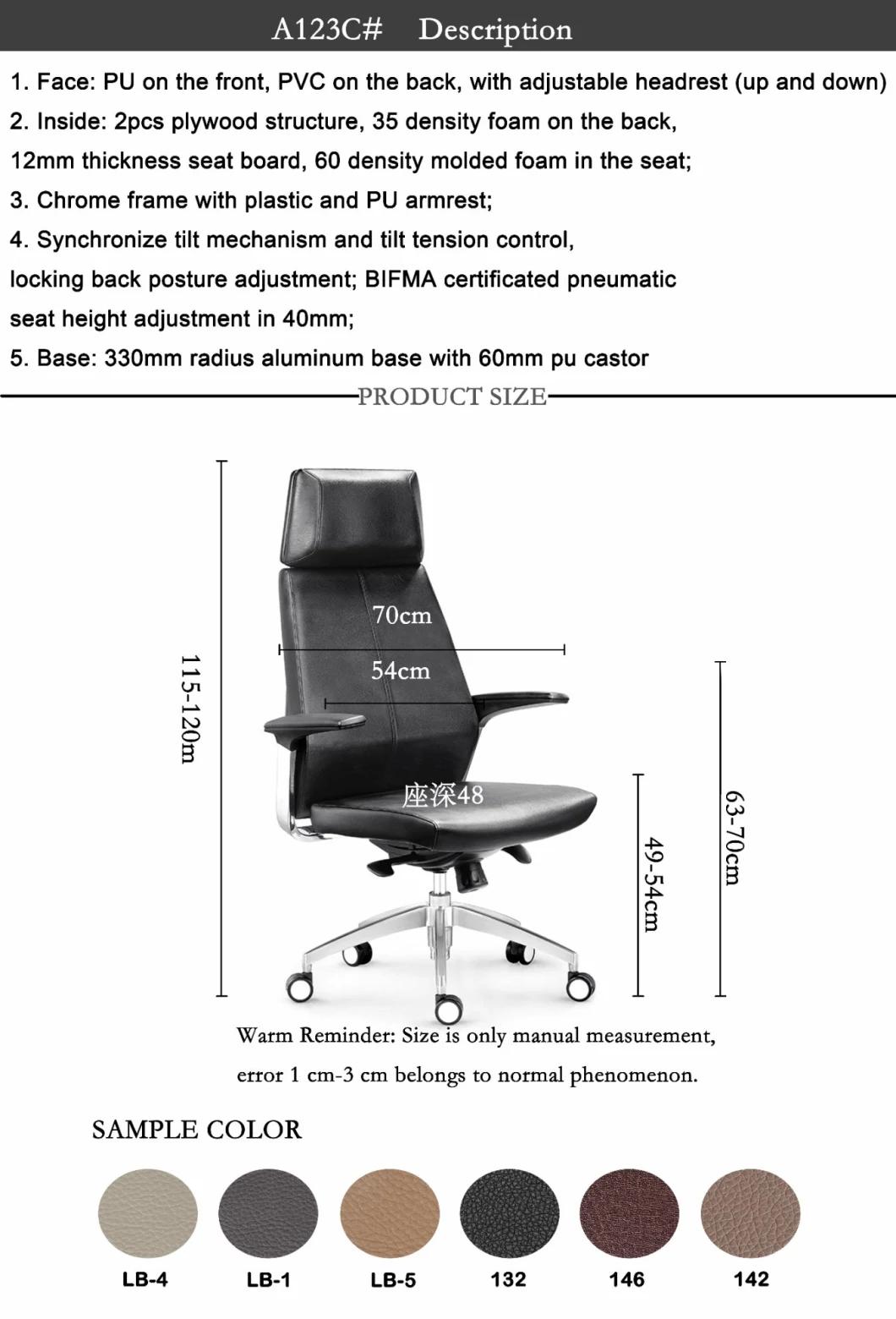 New Style Office Furniture Leather Rotate with Adjustable Headrest Lift Boss Chair