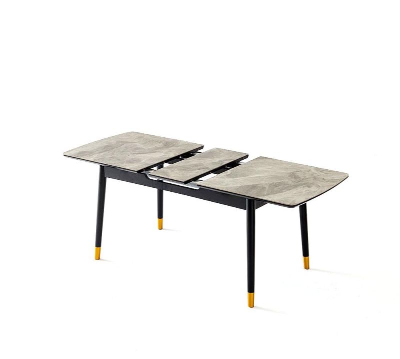 Home Furniture Grey Marble Dining Table with Solid Wood Legs