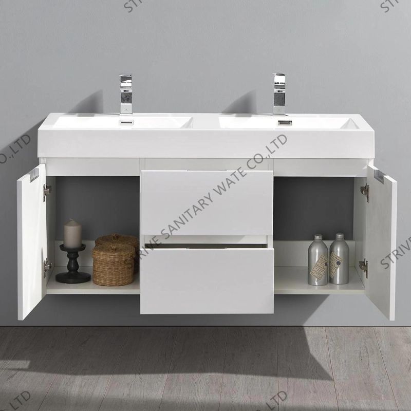 48" Wall Mounted Hot Selling Modern Double Sink Bathroom Vanity with Marble Countertop