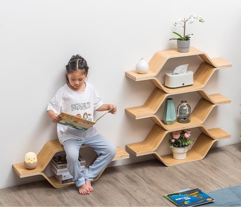 Bamboo Furniture Hexagon Bookshelf Display Shelf