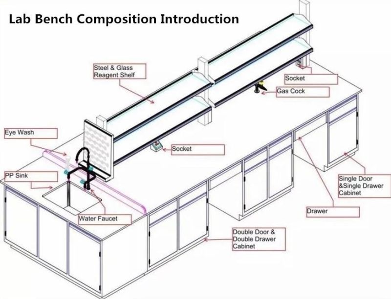 Physical Steel Lab Furniture with Top Glove Box, Bio Steel Wall Bench Lab/