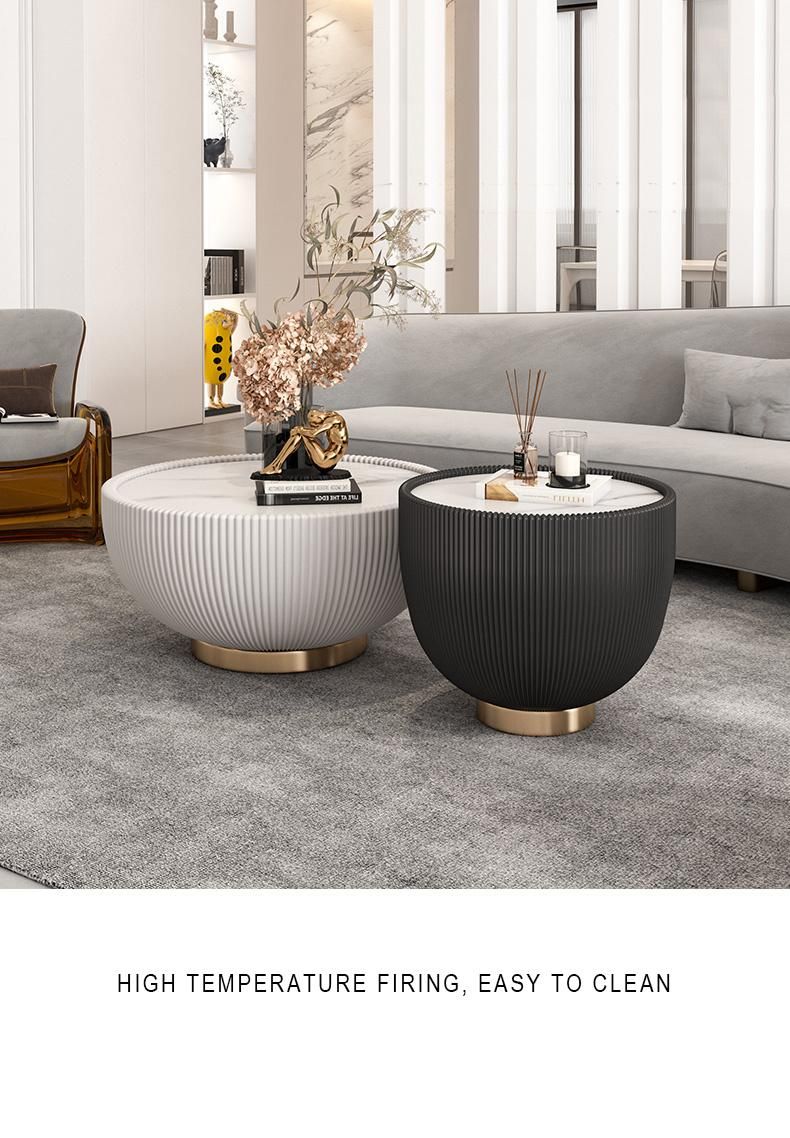 New Design PU Leather Sintered Stone Bowl Tea Table