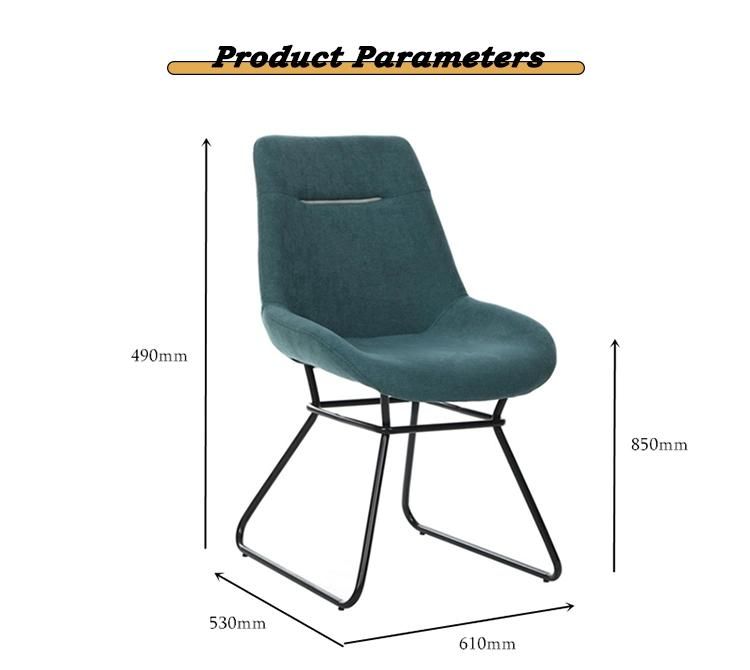 Home Furniture Fabric Covered Black Green Color Black Steel Irregular Shape Steel Legs Modern Design Dining Room Chair