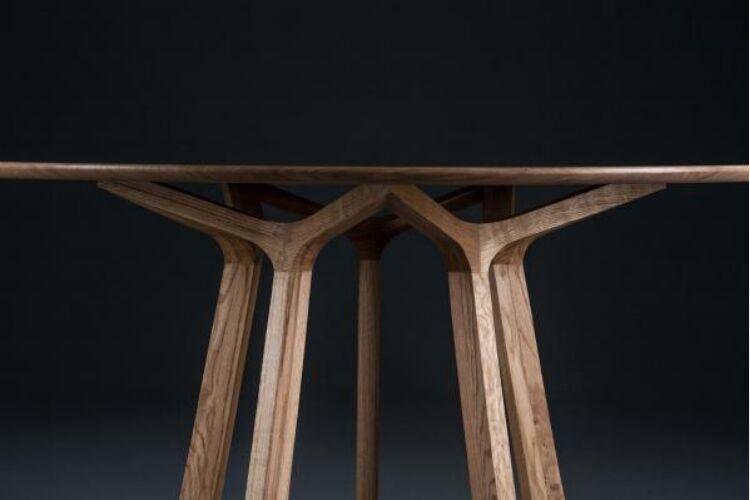 Aas Solid Wood Base Round Dining Table Matching Solid Wood/Veneer Top