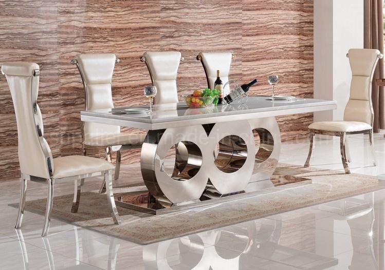 Fashion Design 6-8 Seater Silver Metal Chromed Dining Glass Table