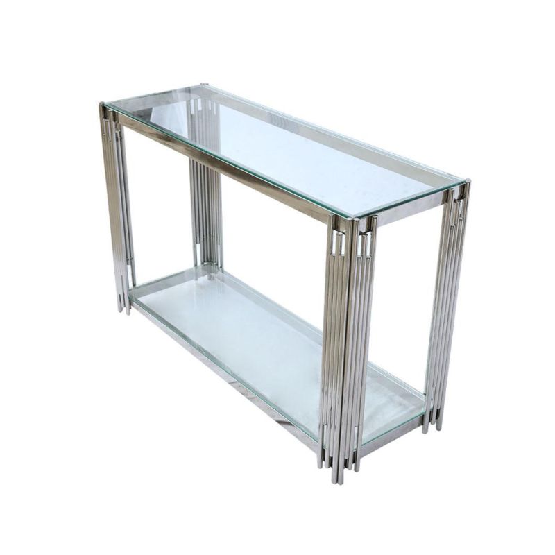 Modern Tempered Glass Stainless Steel Frame Side Table Hallway Table