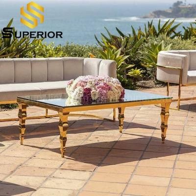 Hot Sale European Modern Gold Legs Glass Coffee Table