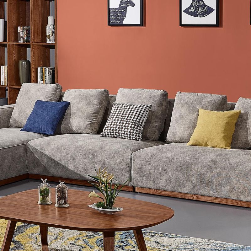 Modern Wooden Corner Fabric Sofa Home Furniture