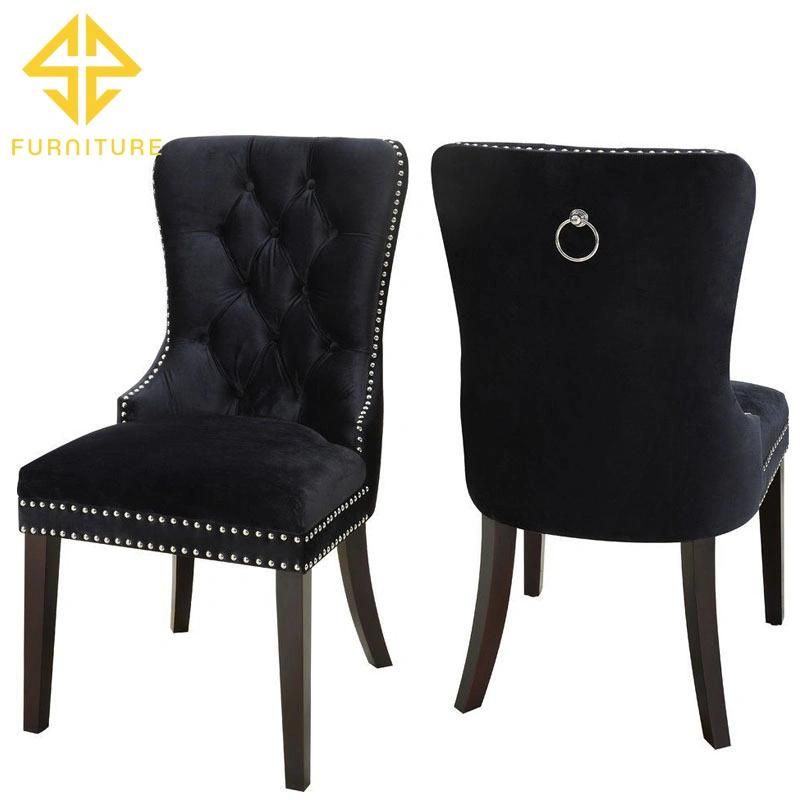 Wooden Furniture Upholstered Velvet Fabric Tufted Back Dining Room Chair