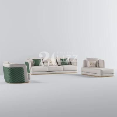 Nordic Modern Style Hotel Lounge Living Room Furniture Green Grid Genuine Leather Sofa