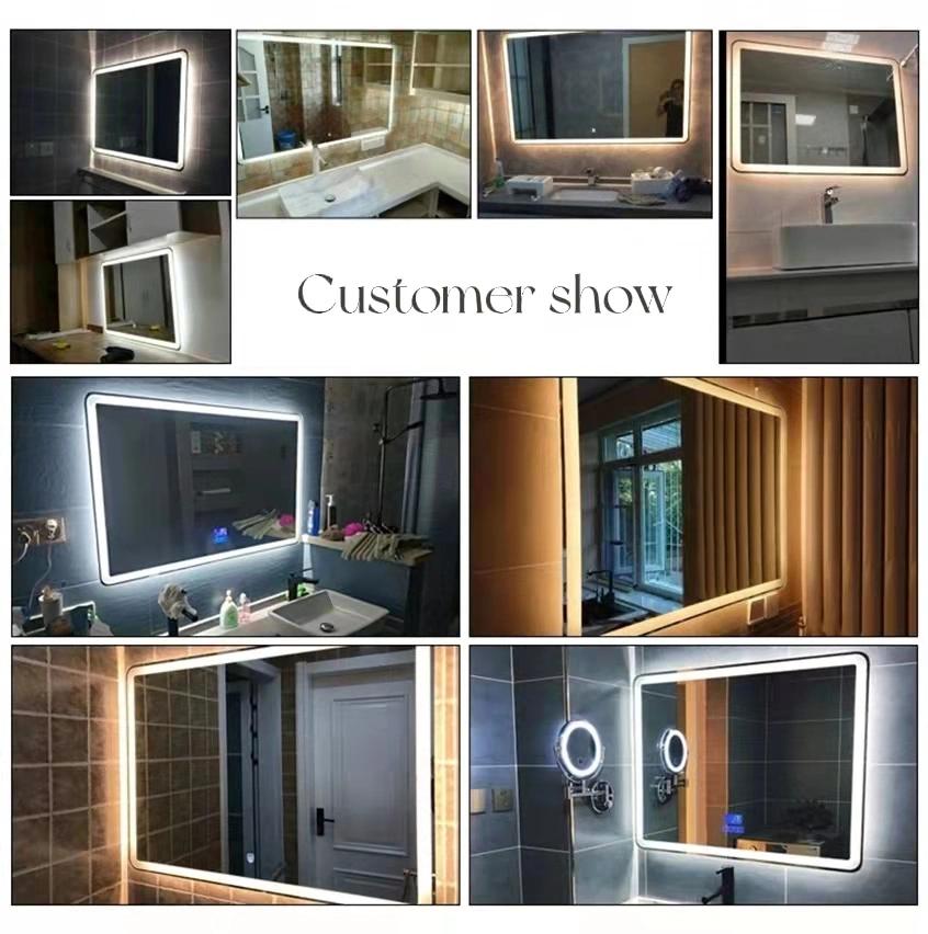 China Wholesale Modern Simple Silver Rectangle LED Toilet Mirror Salon Furniture