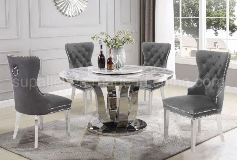 Modern Home Furniture Set Round Marble Dining Table Stainless Steel