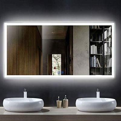 Decoraport Large Horizontal Rectangle Mirror LED Illuminated Backlit Wall Mount Bathroom Vanity Mirrors for Hotel Office and Bar