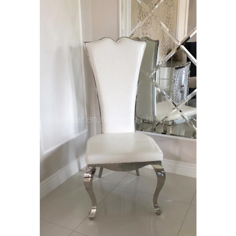 Modern English Faux Leather Cushion Dining Chair with Silver Frame