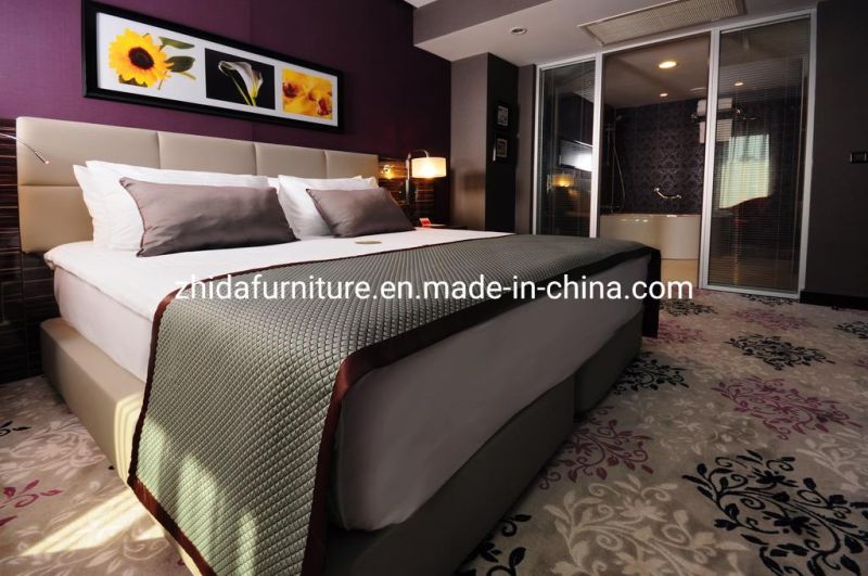 Hotel Bedroom Furniture Modern Leather Wooden Frame King Size Bed Set