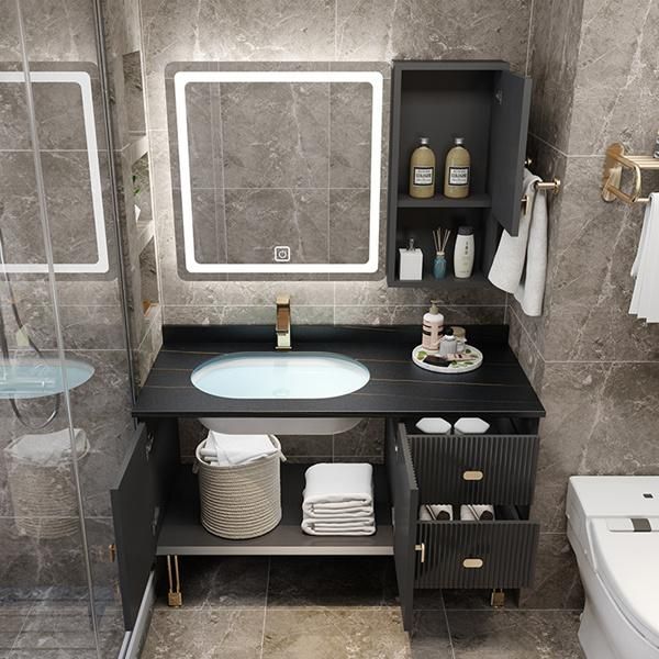 Rockboard Light Luxury Modern Smart Bathroom Vanity Simple Solid Wood Floor Cabinet Bathroom Sink Washbasin Cabinet Combination