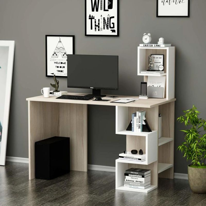 Writing Desk - Computer Workstation - Home Desk - Bookshelf with Modern Design