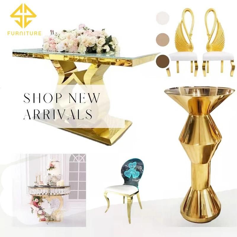 New Style Golden Aisle Stand Stainless Steel Wedding Display Cake Table Flower Stand