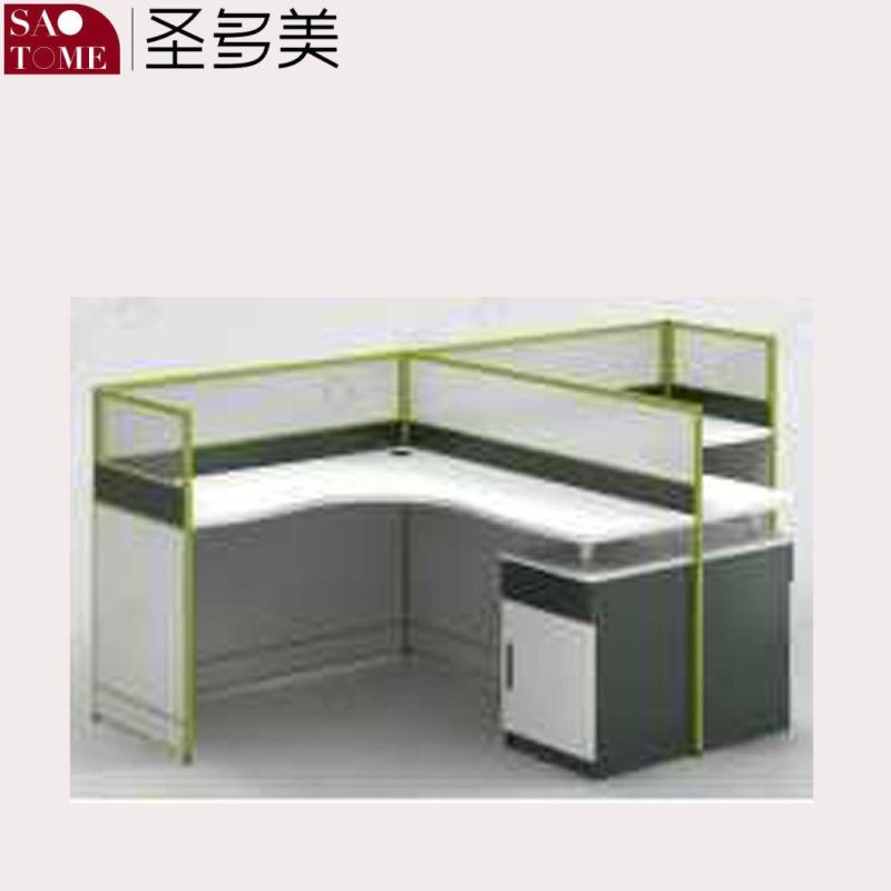 Office Furniture Four-Person Brown Desk with Movable Cabinet