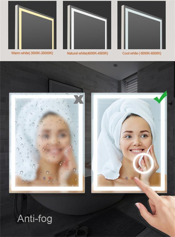 Anti-Foggy Smart LED Bathroom Mirrors with 5X Magnifying Mirror Inside