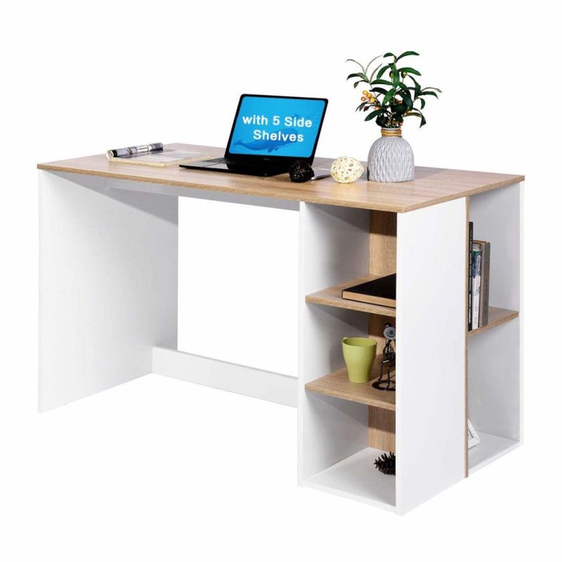 Office Computer Desk 47.2 Inch PS5 Gaming Desk with Drawers Kids Study Writing Desk Organizers with 5 Shelves Students Laptop Table Home Wood Workspace Conferen