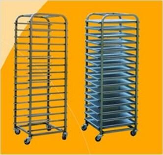 Individual Size Bakery Bread Tray Trolley Helper Double Line Stainless Steel Kitchen Food Tray Rack Mobile Cart with Wheels