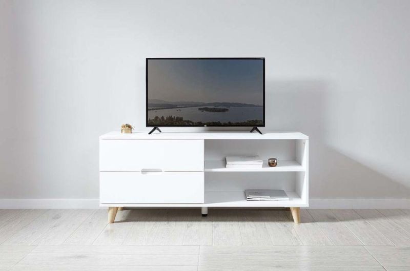 MID-Century Modern TV Stand for Tvs up to 46 Inch Flat Screen Wood TV Console Media Cabinet with Storage, 2 Grey Painted Drawers