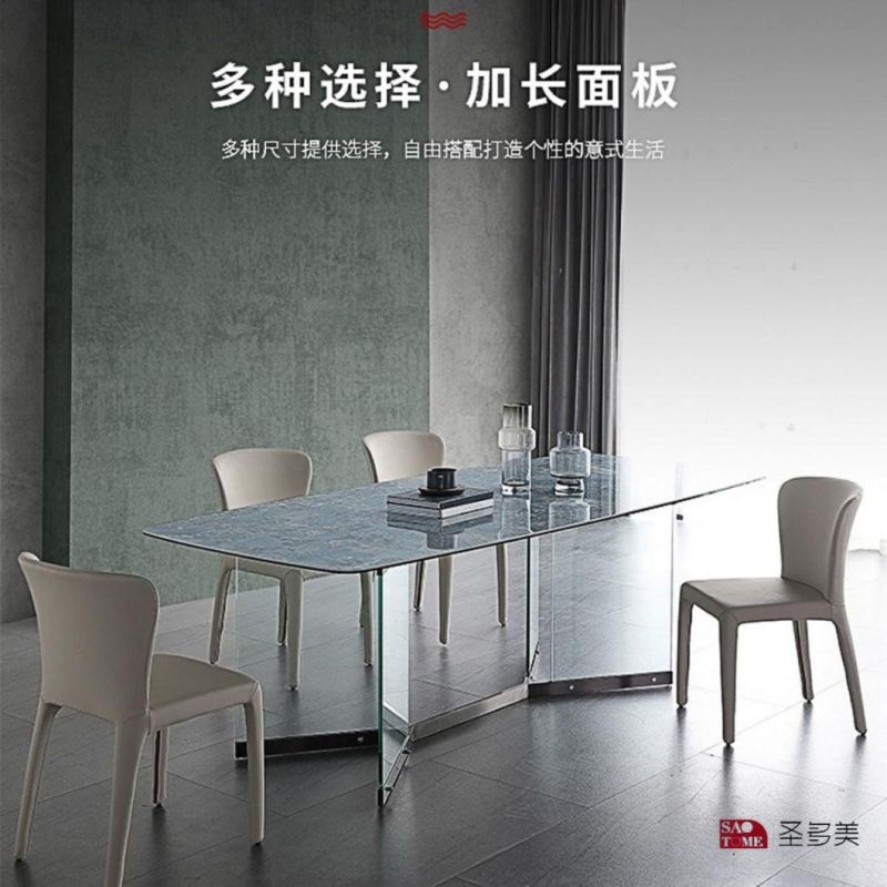 Italian Style Design Modern Extendable Dining Table Metal Glass Slate Dining Table