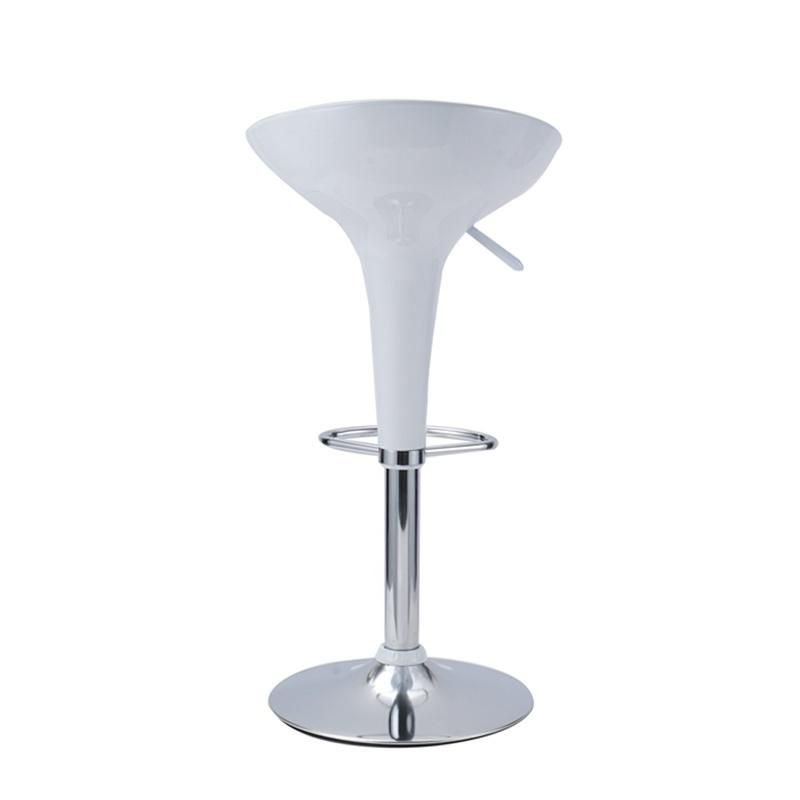 Simple Style Round White Height Adjustable Pub Home Kitchen Swivel PP Chrome Frame High Bar Stool with Footrest