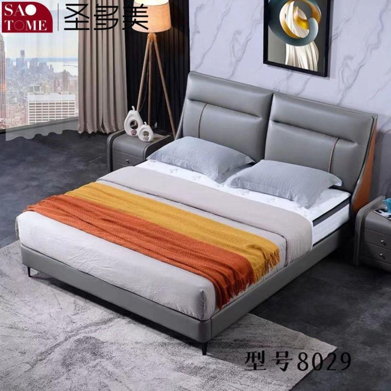 Modern Hotel Steel Wood Solid Wood Row Skeleton Light Gray Xipi Double King Bed