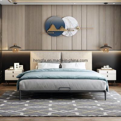 Modern Hotel Furniture Bedroom Wood Iron Frame Fabric Soft Bed