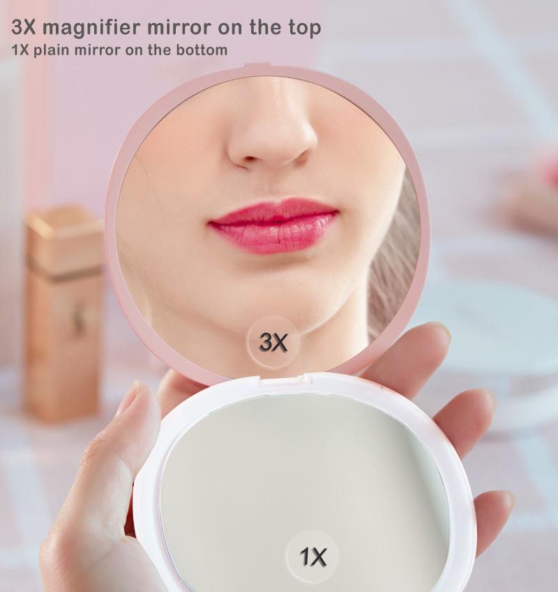 Hot Selling Rechargeable Portable LED Pocket Mirror 3X Magnifying Mirror Bling Mirror