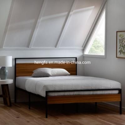 Modern Wooden Furniture Bedroom Iron Frame King Bed