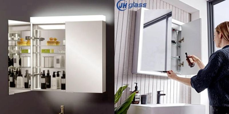 Modern Style Rectangle Double Door LED Lighting Aluminum Bathroom Decoration Mirror Cabinet