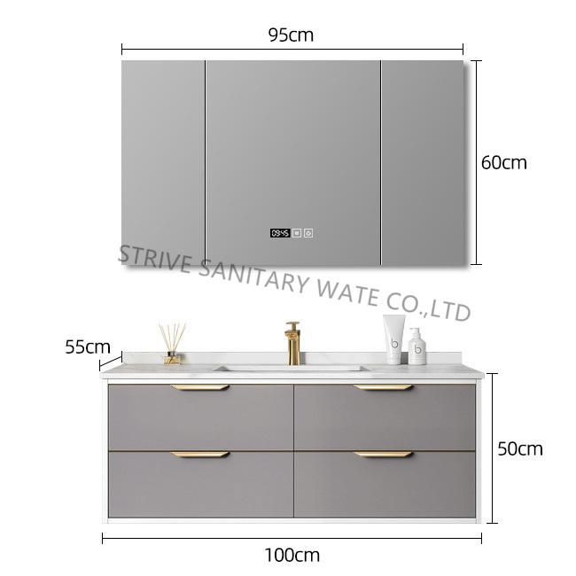 Modern Rock Plate Bathroom Cabinet Touch Switch LED Mirror Bathroom Vanity