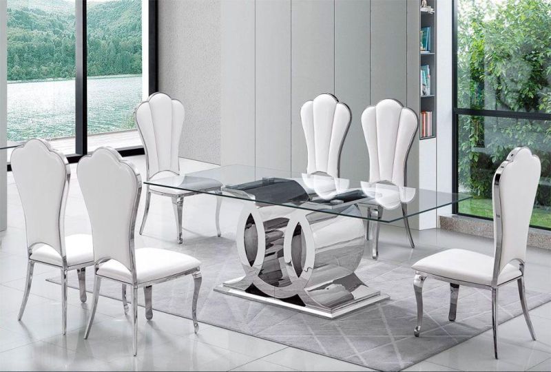 Modern Style Dining Room Furniture Transparent Glass Restaurant Metal Table