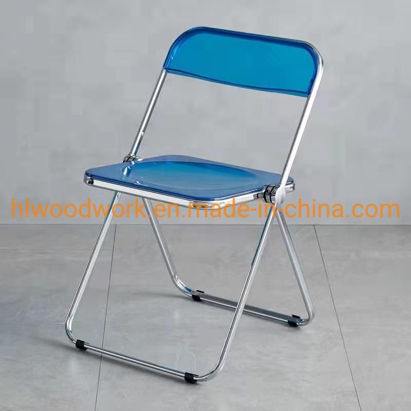 Modern Transparent Blue Folding Chair PC Plastic Office Chair Chrome Frame Office Bar Dining Leisure Banquet Wedding Meeting Chair Plastic Dining Chair