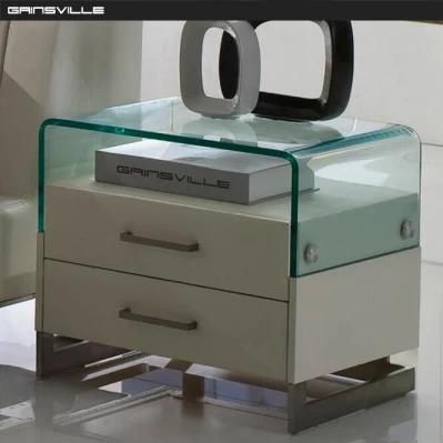 Stylish Glass Frame Bedroom Casegoods Factory Wholesale Night Table Modern Furniture Sets Upholstered Bedside Cabinet Nightstands