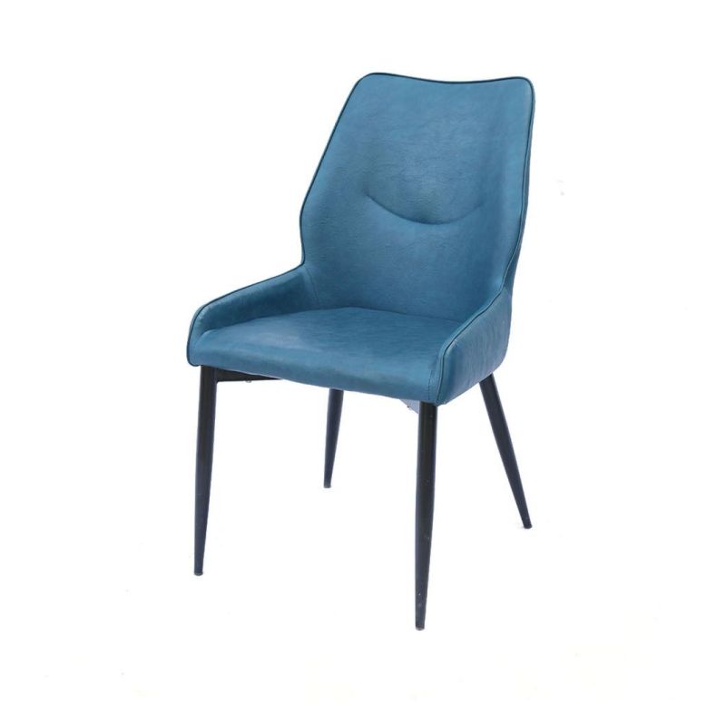 Restaurant Home Furniture Blue PU Leather Dining Chair with Metal Legs