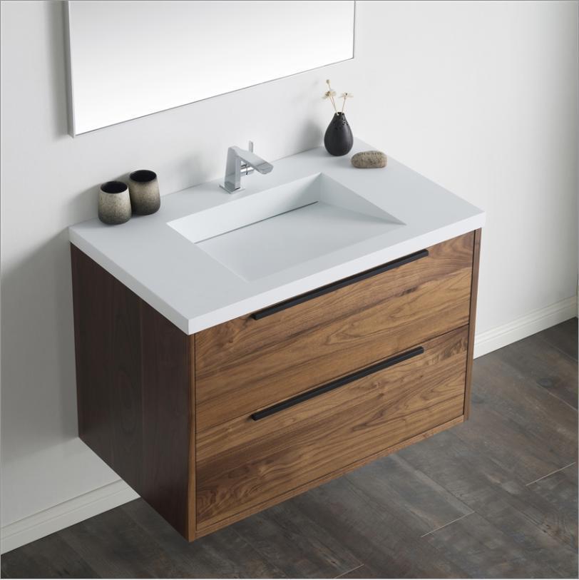 Simple Solid Wood Bathroom Vanity with Ceramics Top Modern Luxury