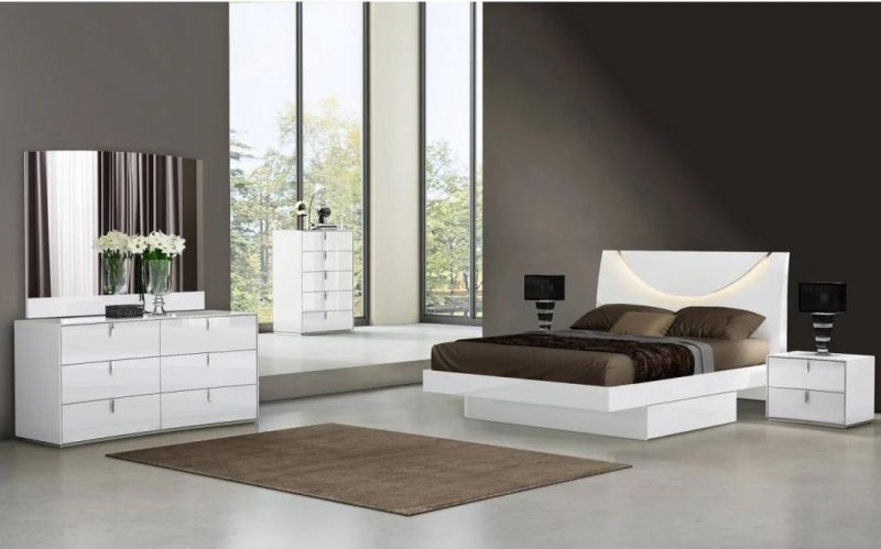 Nova Italian Design Modern Bedroom Furniture Glossy White Finish Nightstands