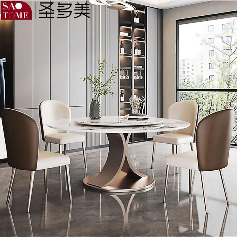 Modern Living Room Rock Board Furniture Stainless Steel Titanium Round Dining Table