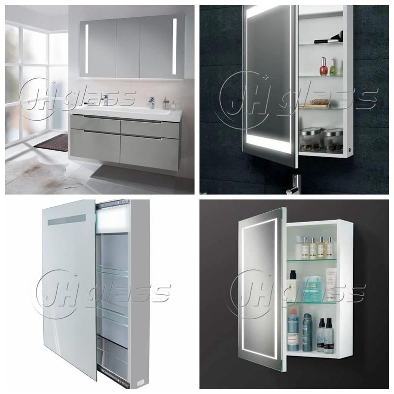 Chineses Manufacturer Hot Sale Bathroom Cabinet with Light Ajustable Glass Shelves Magnifying Mirror