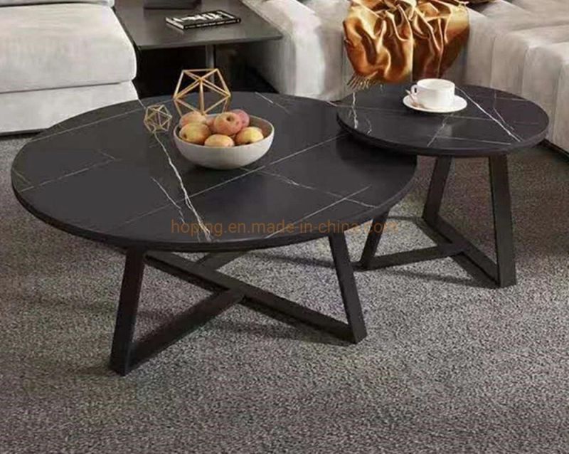 Modern Furniture Double Pieces Leaf Shape Design Black Steel with Glass Top for Home Restaurant, Hotel