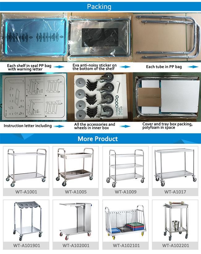 Stainless Steel Round Tube 2-Tiers Kitchen Catering Trolley with EVA Sticker