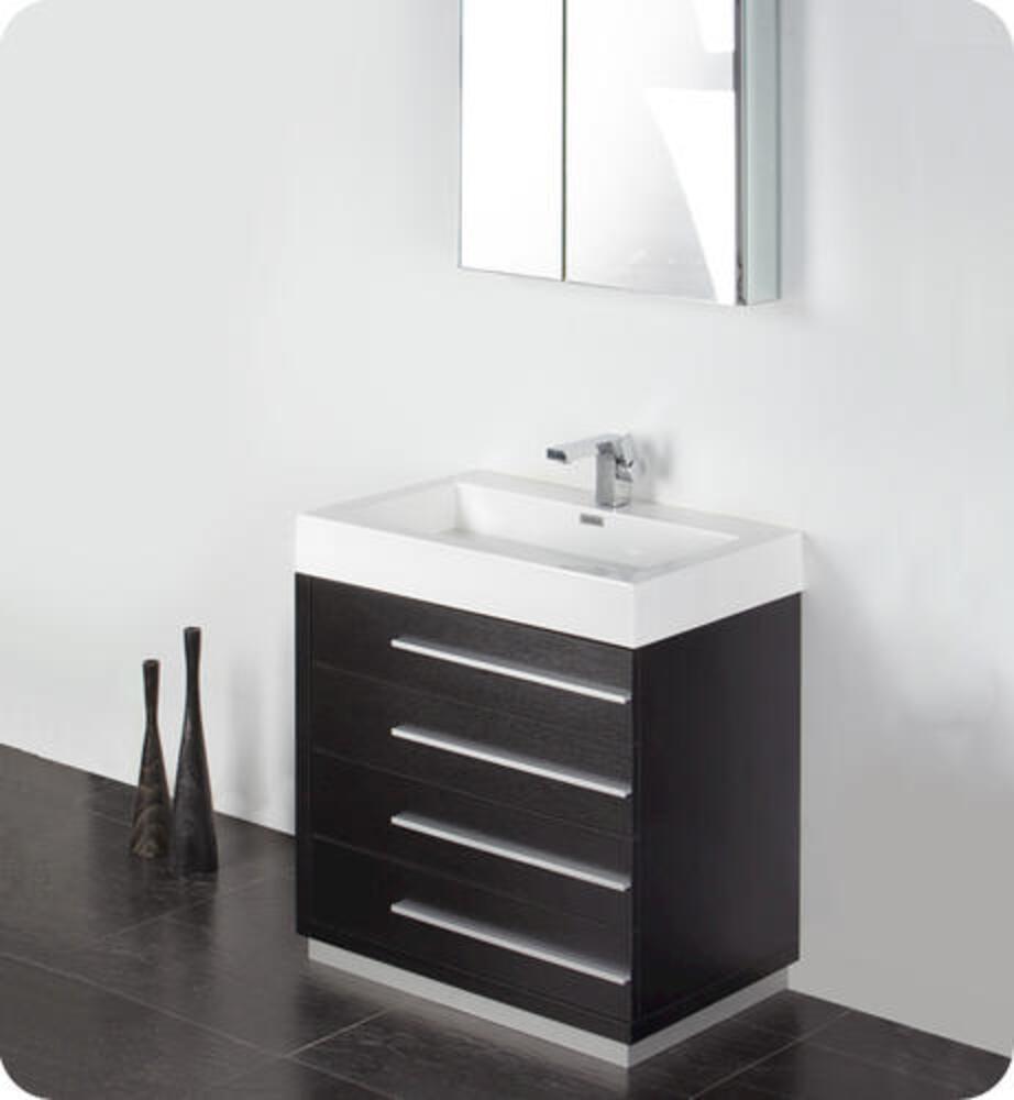 Modern Floor Mounted Black Bathroom Vanity with Mirror Medicine Cabinet